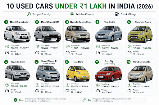 10 Used Cars Under Rs. 1 Lakh Car List