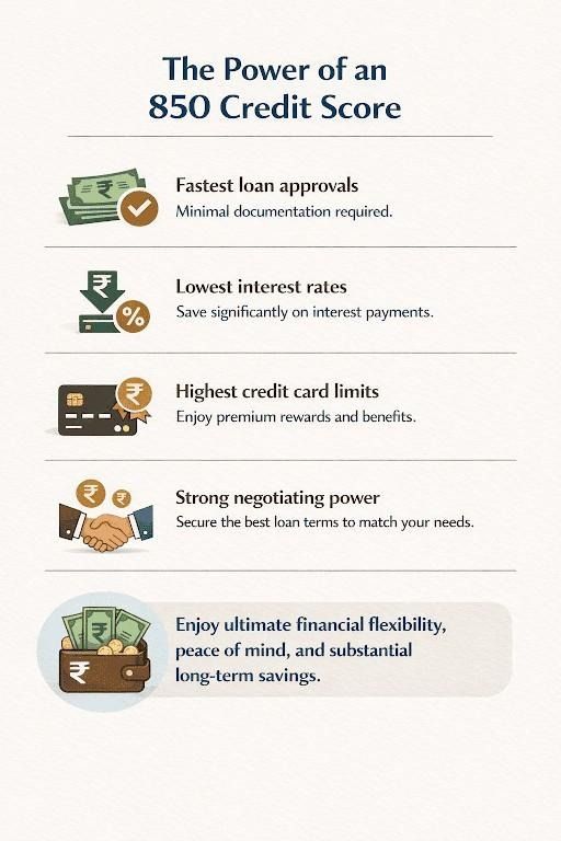 what a top-tier credit score brings: quicker approvals, cheaper interest, bigger card limits, and more room to negotiate loan terms.
