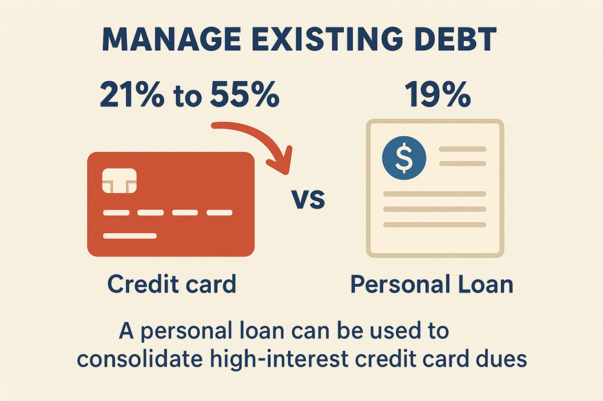 Infographic comparing high credit card interest rates with lower personal loan rates for debt consolidation