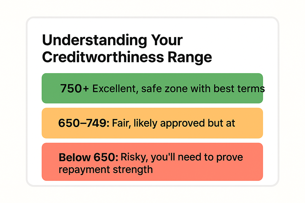 A colour-coded chart explaining CIBIL score ranges and their impact on creditworthiness