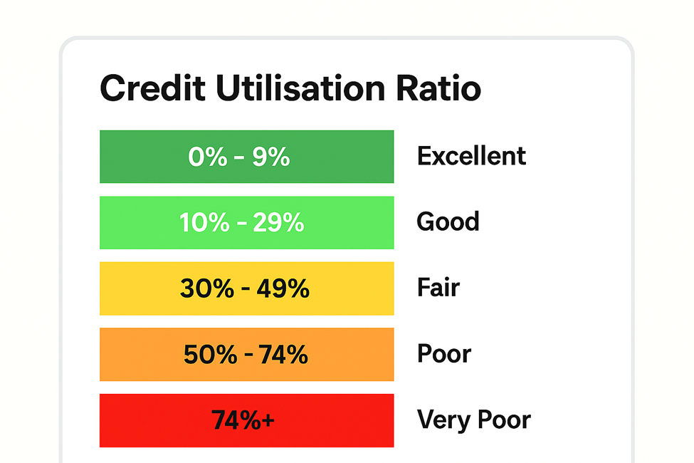 Credit utilisation ratio gauge showing safe vs risky levels
