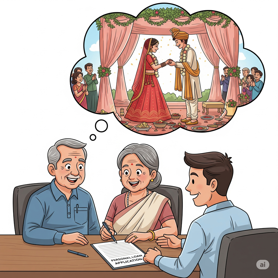 Happy family managing expenses. 
