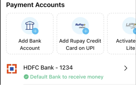 UPI app bank account page