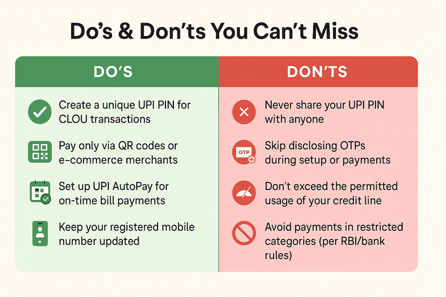 Infographic showing UPI payment do’s and don’ts for safe transactions