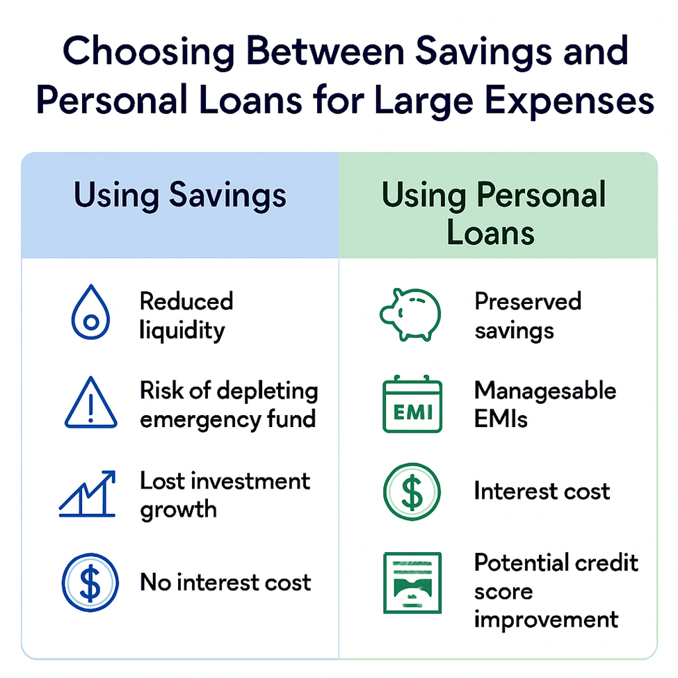 Comparison of using savings and personal loans for large expenses